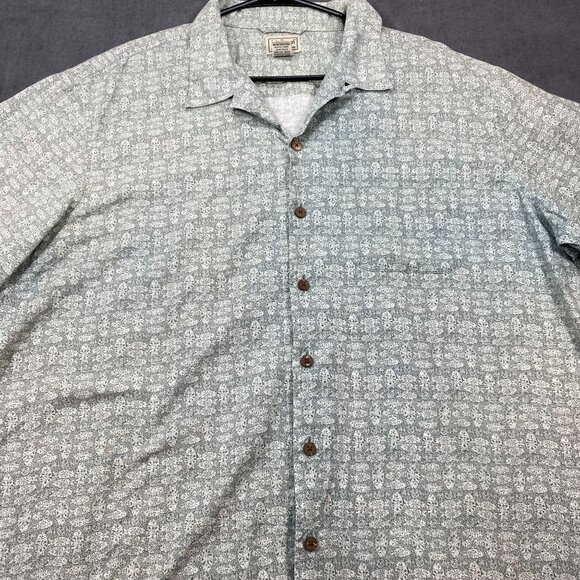 L.L. Bean Mens XL Short-Sleeve Button-Up Shirt Green Floral Print 100% Cotton - Picture 2 of 11